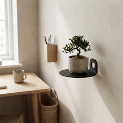 Elegant lille cirkel-hylde i pulverlakeret sort metal